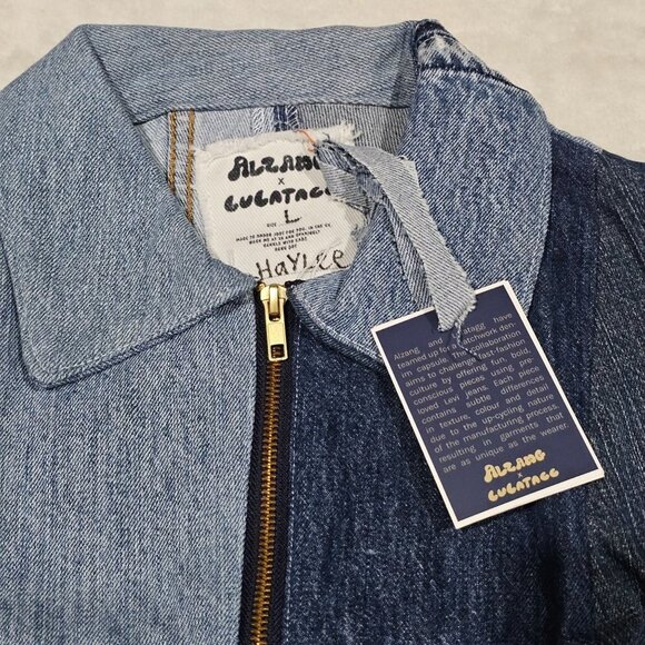 Alzang x Lulatagg Reworked Denim Patchwork Shirt | Sleeveless Zip Top | L - Picture 7 of 13